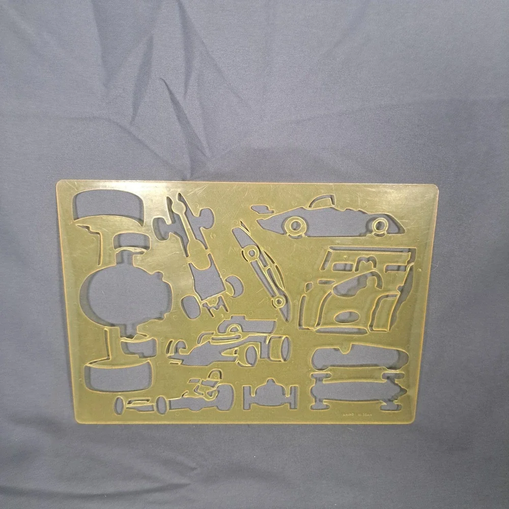 VTG Plastic Drawing Stencils Set 4 Cars Planes Hot Air Balloons Art Craft Retro
